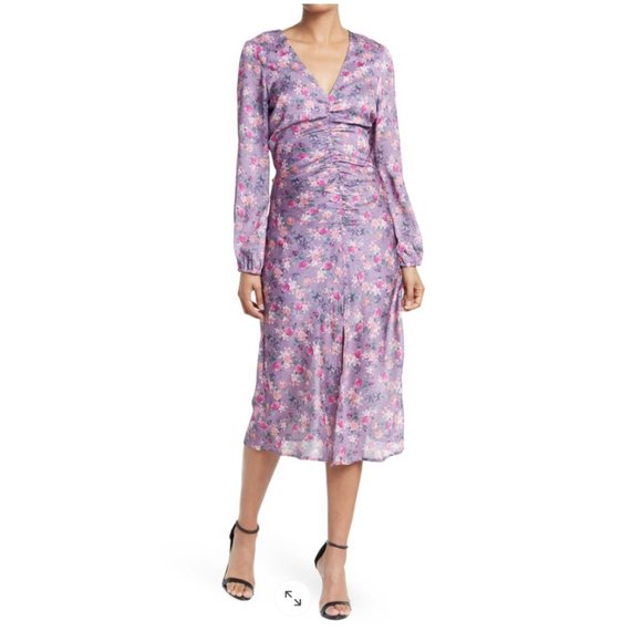 NSR Heidi Rouched Slit Front Dress Floral Blue Sky WOMENS SIZE Large NWT - Picture 2 of 9